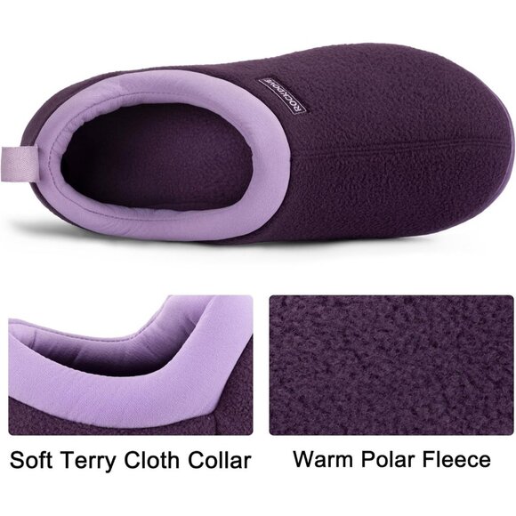 Women's Purple Cuff Two Tone Fleece Foam Closed Back Rubber Sole Slipper Boot - Picture 3 of 6